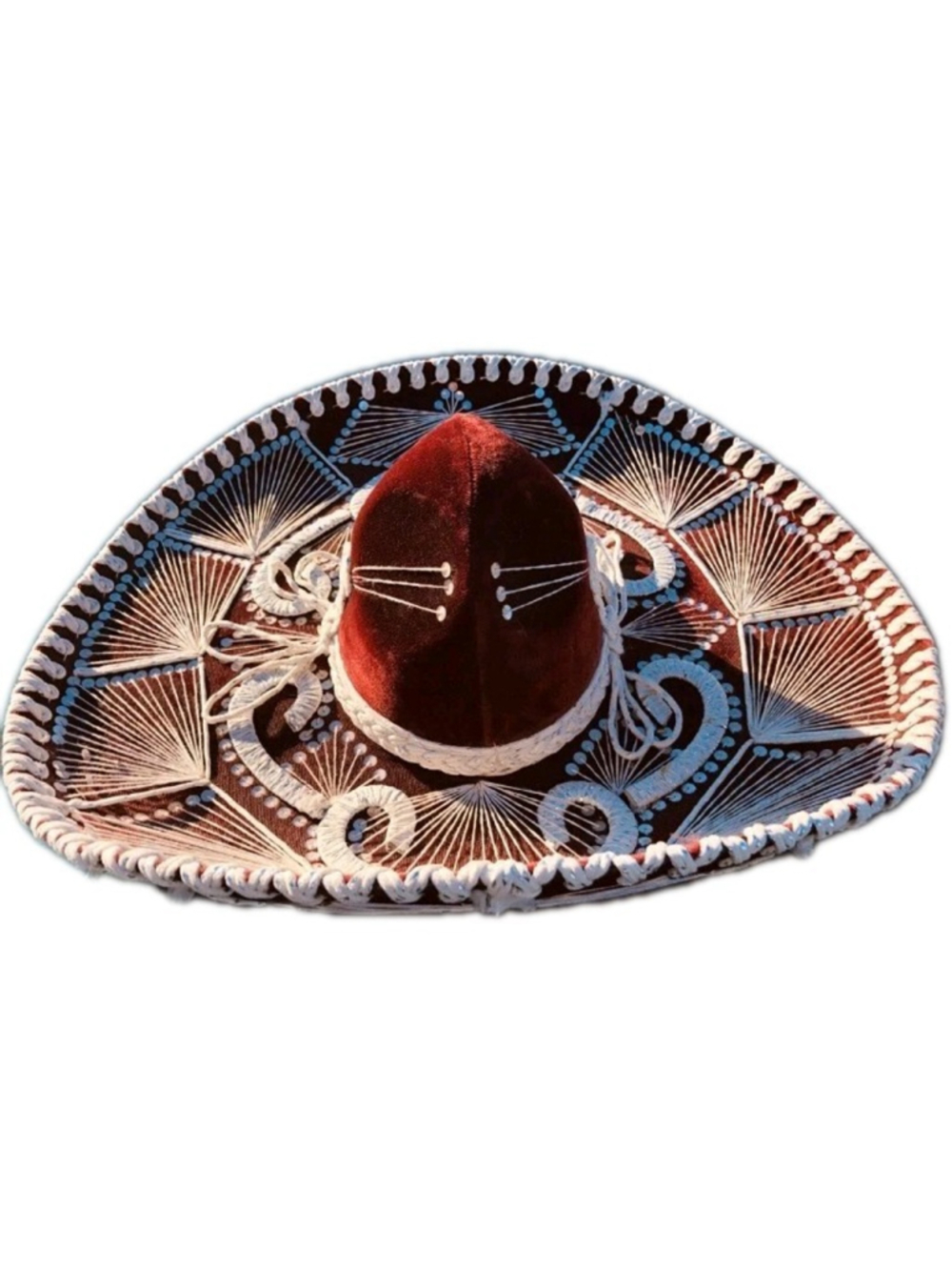 Mexican Sombrero Mariachi Vintage Pigalle Maroon & White Embroidered Costume